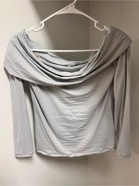 Aritzia Draped Off-the-Shoulder Long Sleeve Top - Light Gray